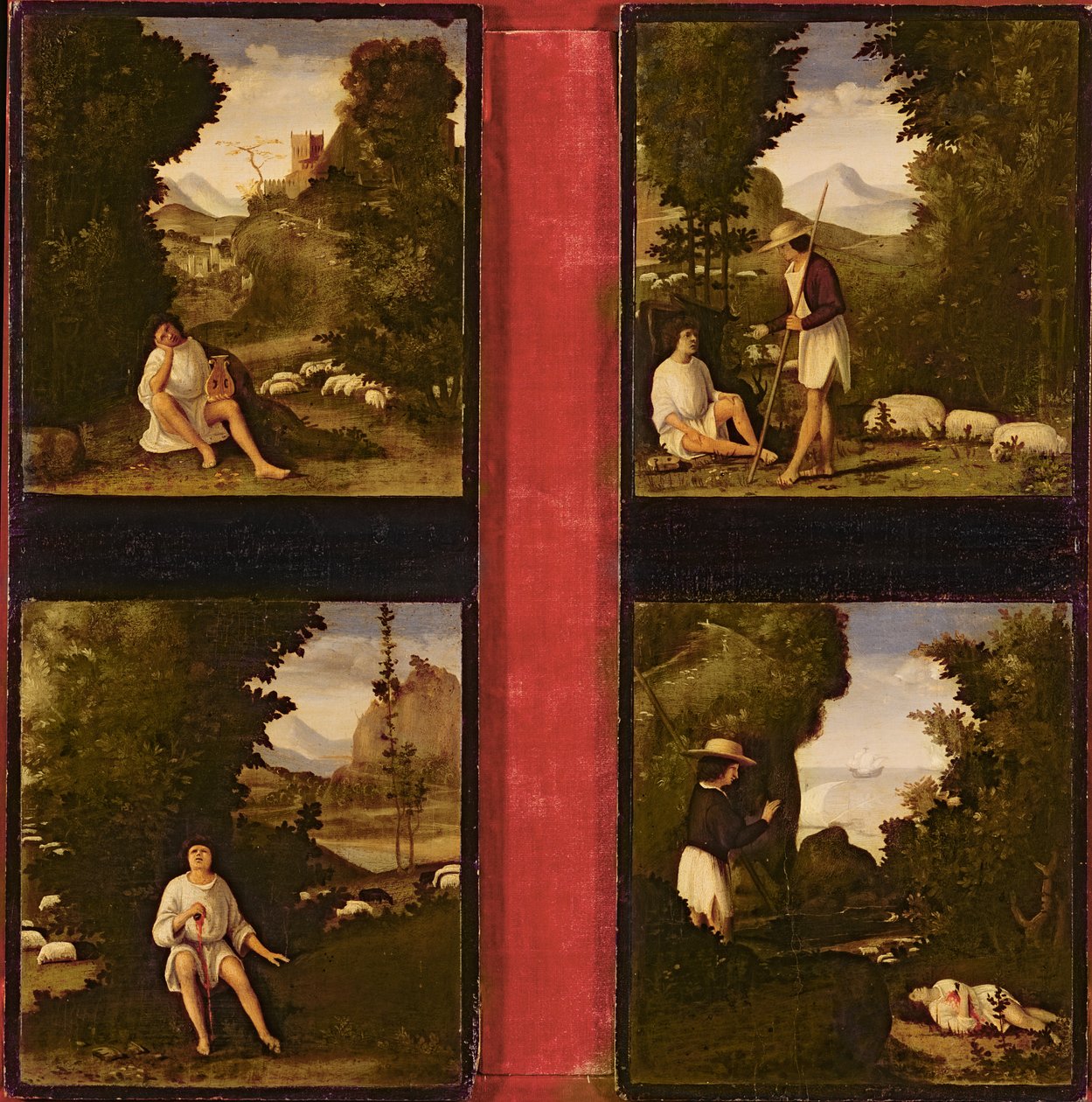 来自Tebaldeo的Eclogues的场景，c.1505（木材上的油） 作者 安德里亚·普雷维塔利（Andrea Previtali）