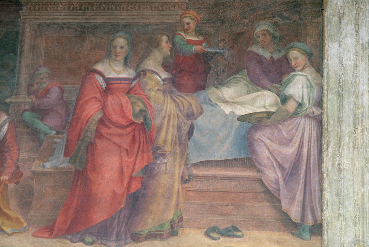床景，来自圣母的诞生（细节） 作者 安德里亚·德尔·萨托（Andrea del Sarto）