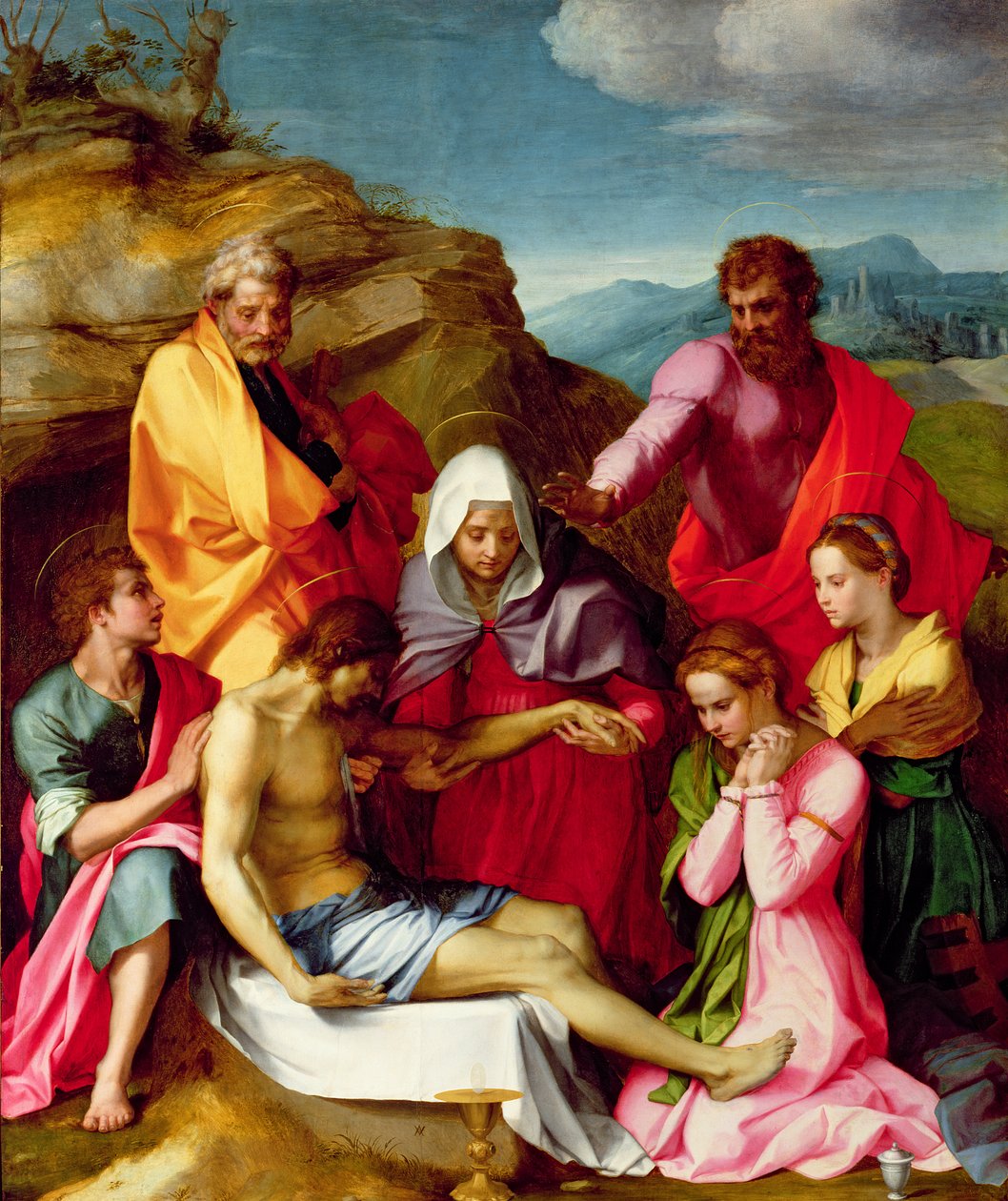 与圣母玛利亚和圣徒的沉积，1523-24 作者 安德里亚·德尔·萨托（Andrea del Sarto）