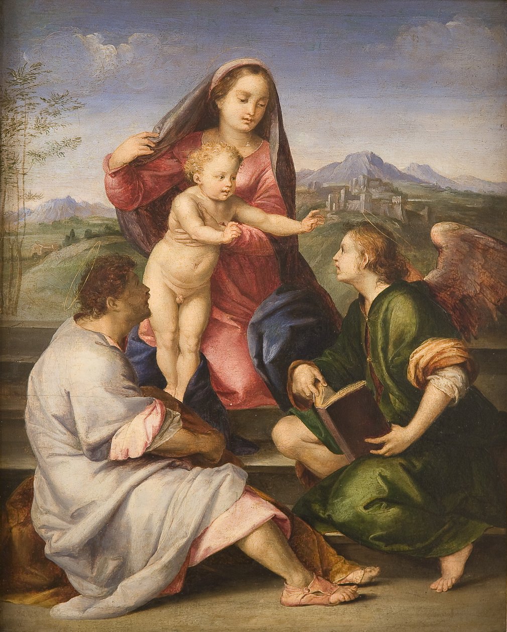 麦当娜带着孩子，圣人和天使 作者 安德里亚·德尔·萨托（Andrea del Sarto）