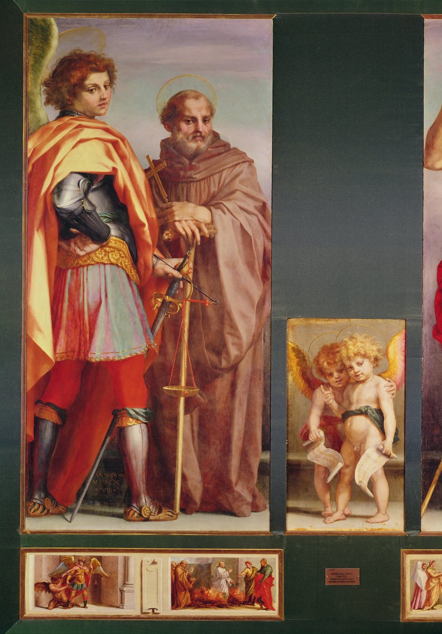 Vallombrosa修道院的Polyptych，左侧的细节显示大天使迈克尔和圣本笃，1528年（细节50405） 作者 安德里亚·德尔·萨托（Andrea del Sarto）