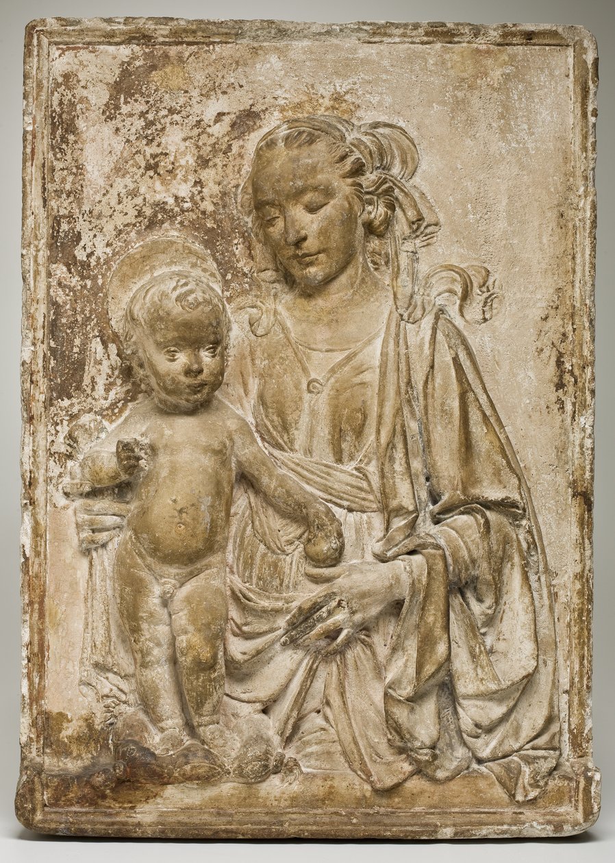 麦当娜和儿童，c.1470-80（灰泥或石膏） 作者 安德里亚·德尔·弗罗基基奥