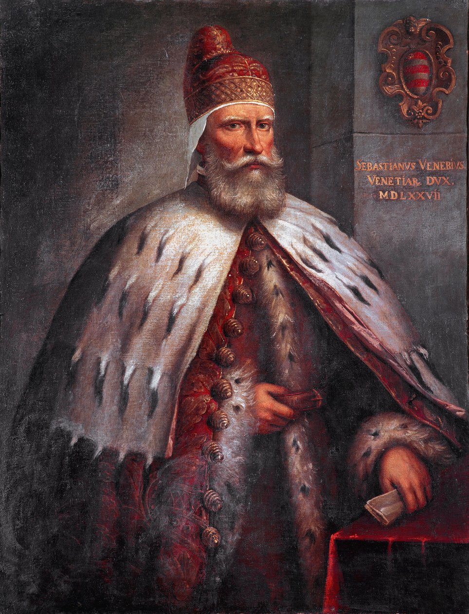 Doge Sebastiano Venier (1496-1578) 的肖像，雇佣兵他在 1571 年的勒班陀战役期间与 Francesco Duodo 率领威尼斯舰队。Andrea de 