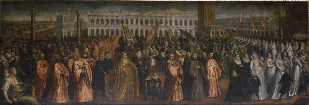 Dogaressa Marina Morosini-Grimani 离开 Palazzo Grimani 前往威尼斯公爵宫加冕 作者 安德里亚）维琴蒂诺