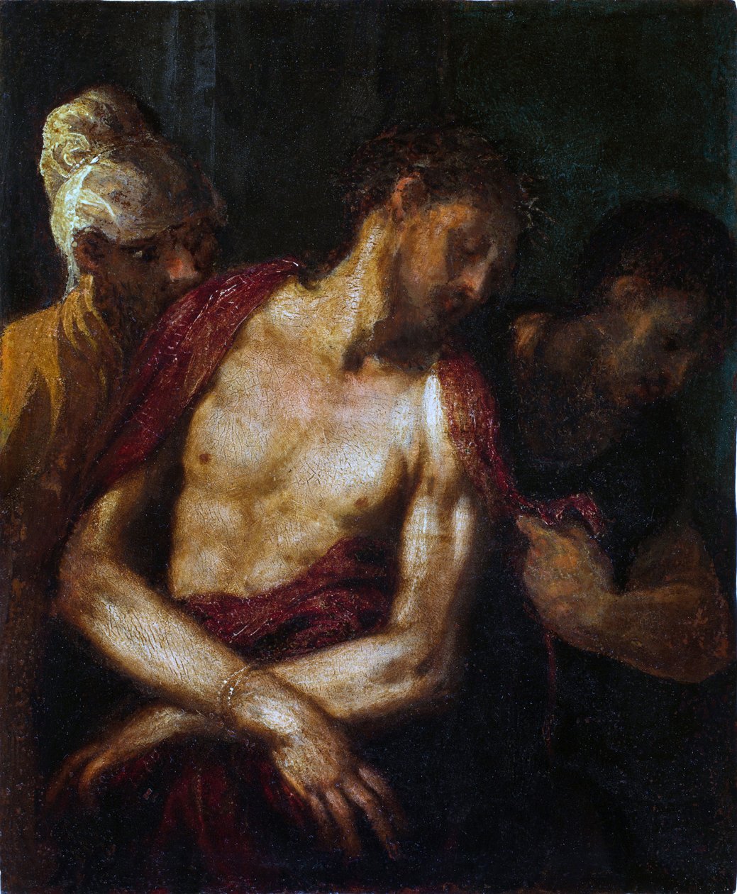 Ecce Homo par Schiavone, Andrea (ca. 1520-1582).木板油画，尺寸：34.9x31.4 作者 安德里亚·夏维亚（Andrea Schiavone）