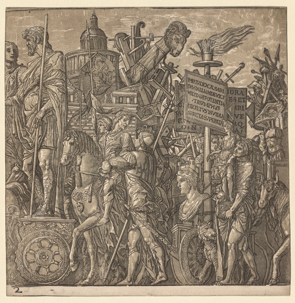 凯撒大帝（Julius Caesar）的胜利：巨大的雕像和攻城装备，1593-99年。 作者 安德里亚（Andrea Andreani）