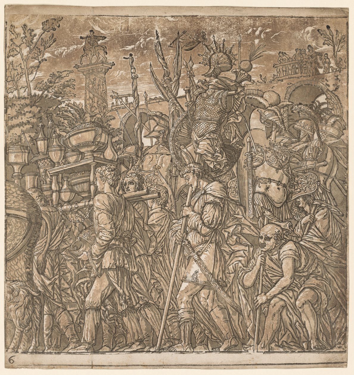 朱利叶斯·凯撒（Julius Caesar）的胜利：士兵携带战利品和战利品，1593-99年。 作者 安德里亚（Andrea Andreani）