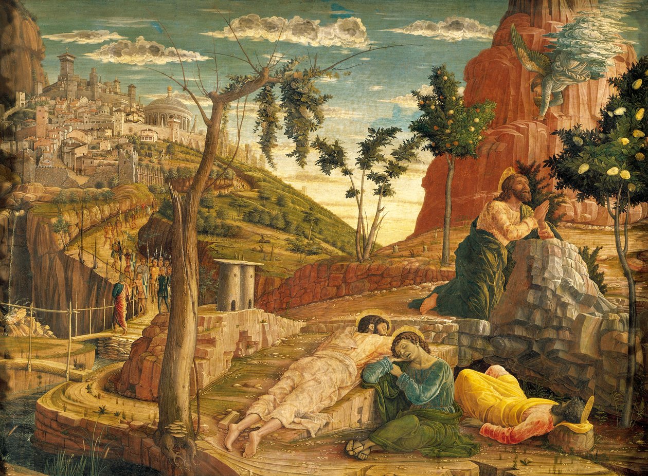 安德里亚-曼特格纳（1431-1506）的《花园里的痛苦》，木板上的淡彩画，71x94厘米 作者 安德里亚·曼特尼亚（Andrea Mantegna）
