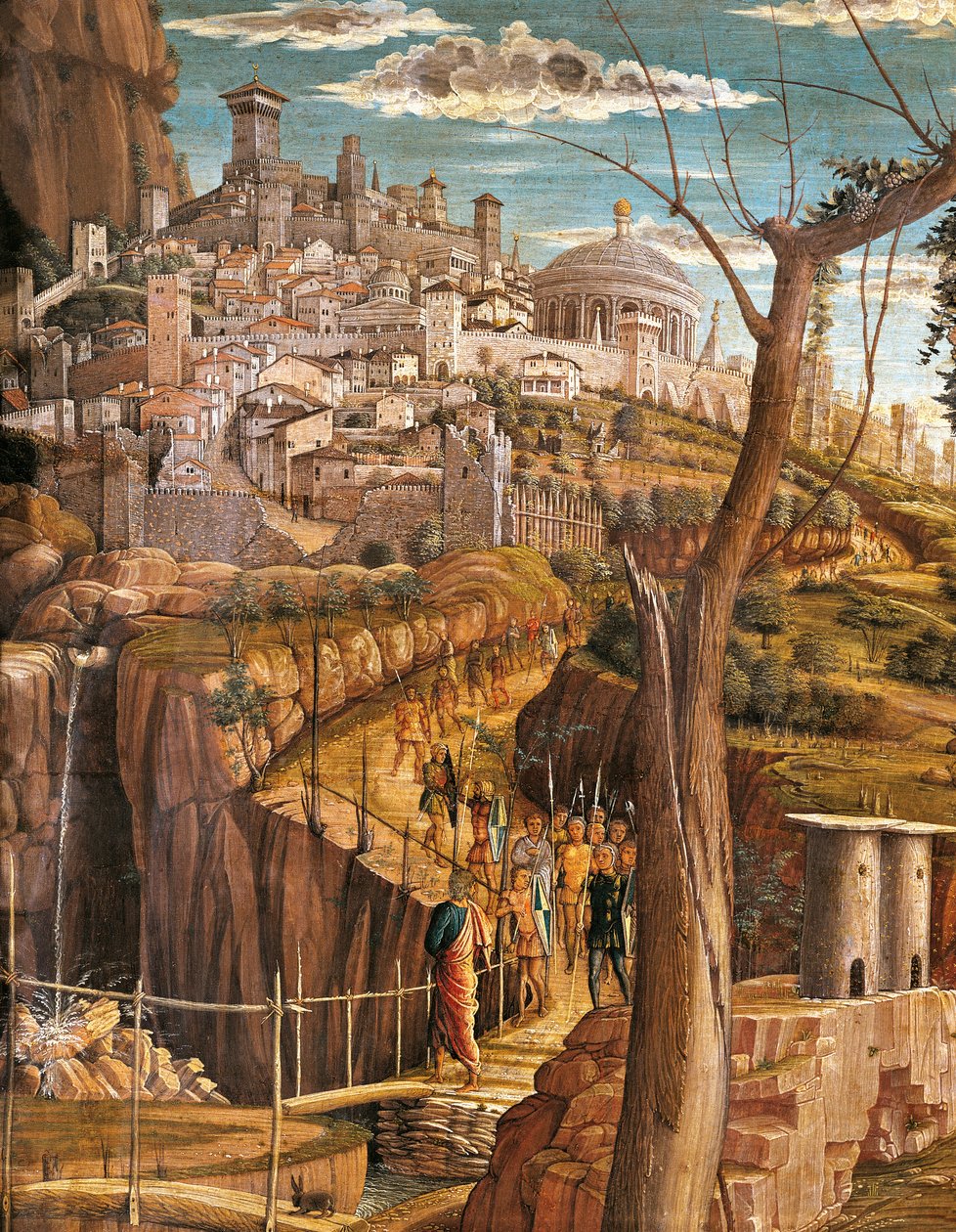 安德里亚-曼特格纳（1431-1506）的《花园里的痛苦》，木板上的蛋彩画，71x94厘米，耶路撒冷的细节图 作者 安德里亚·曼特尼亚（Andrea Mantegna）
