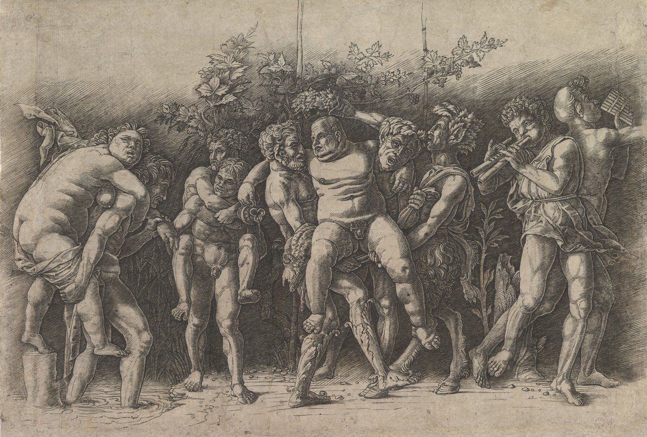Bacchanal与Silenus，一种带状饰物，在Silenus周围有十个人物，...，1470年代初。 作者 安德里亚·曼特尼亚（Andrea Mantegna）