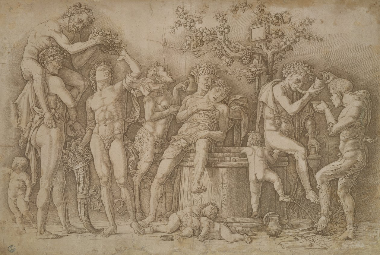 带有大桶葡萄酒的Bacchanal，1470-90 作者 安德里亚·曼特尼亚（Andrea Mantegna）