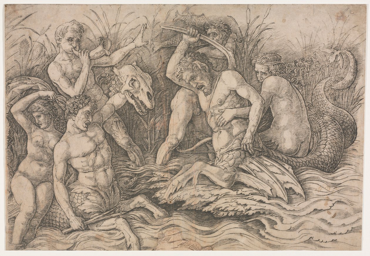 海洋神之战-右侧，c。 1485-88。 作者 安德里亚·曼特尼亚（Andrea Mantegna）