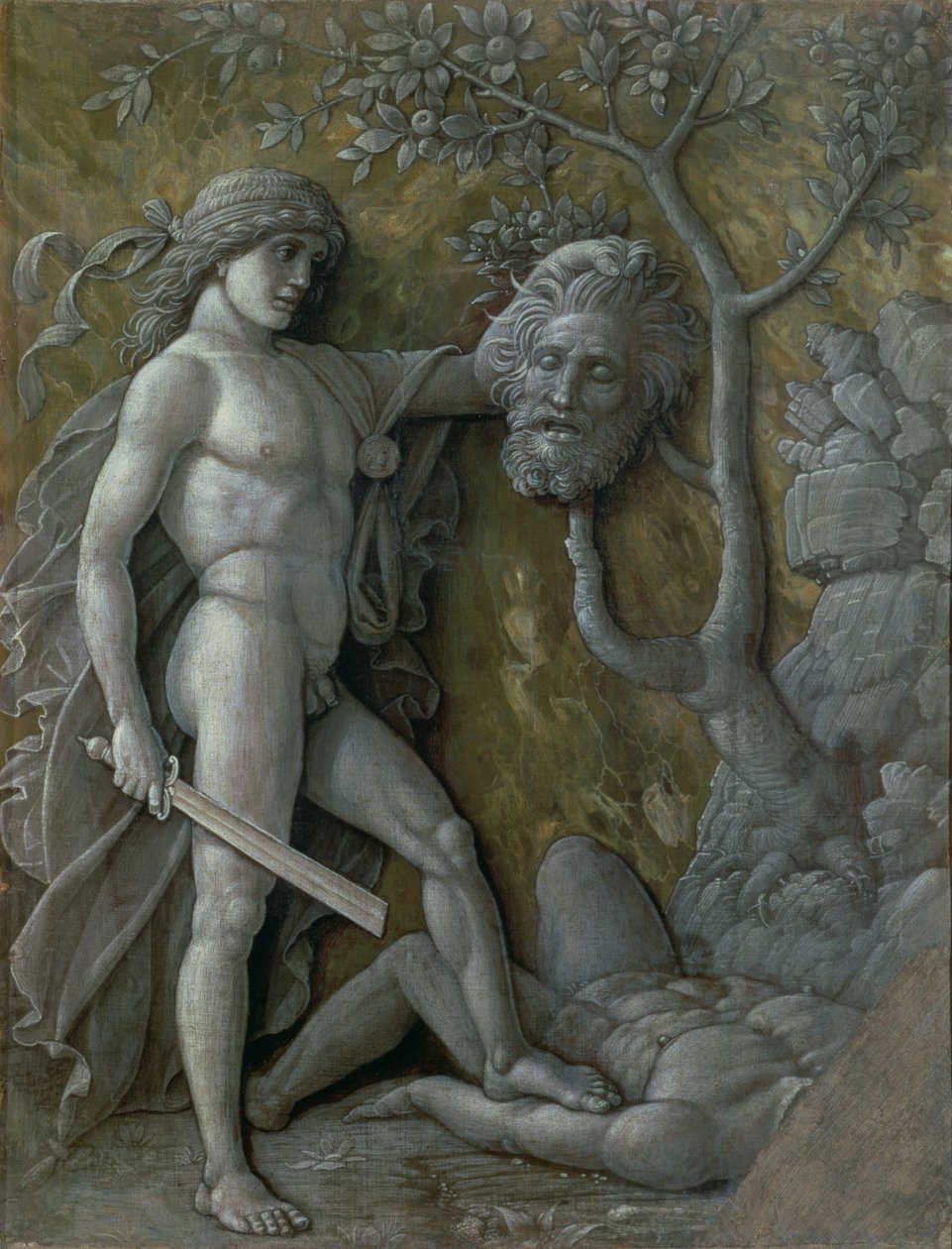 大卫与歌利亚的头，c.1490-95 作者 安德里亚·曼特尼亚（Andrea Mantegna）