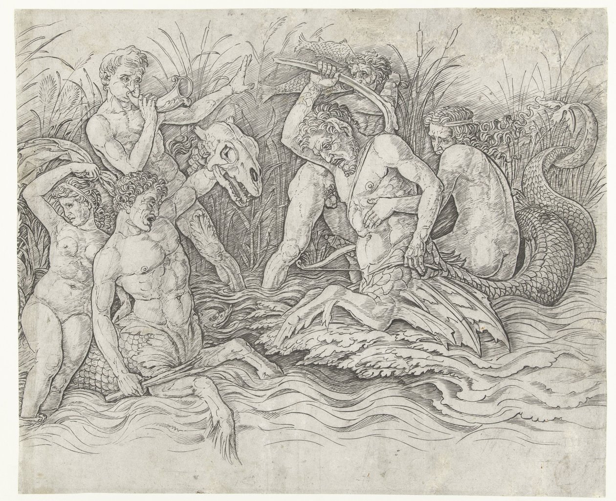 背着海神的三体人之间的战斗
海神之战 作者 安德里亚·曼特尼亚（Andrea Mantegna）