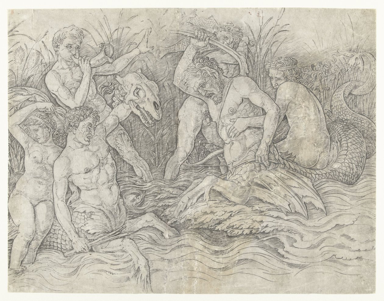 背着海神的三体人之间的战斗
海神之战 作者 安德里亚·曼特尼亚（Andrea Mantegna）