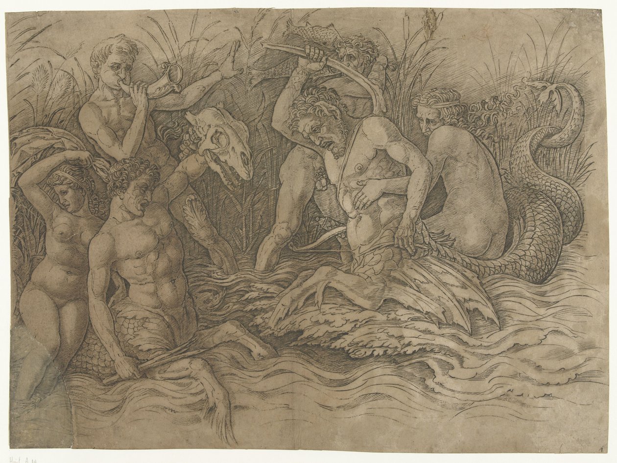 背着海神的三体人之间的战斗
海神之战 作者 安德里亚·曼特尼亚（Andrea Mantegna）