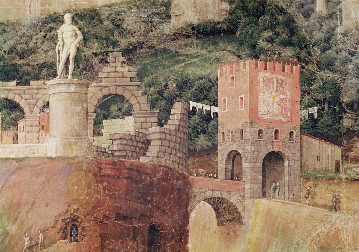 红衣主教Francesco Gonzaga的到来，背景细节显示罗马的理想化视图，c.1465-74（细节78457,78449） 作者 安德里亚·曼特尼亚（Andrea Mantegna）