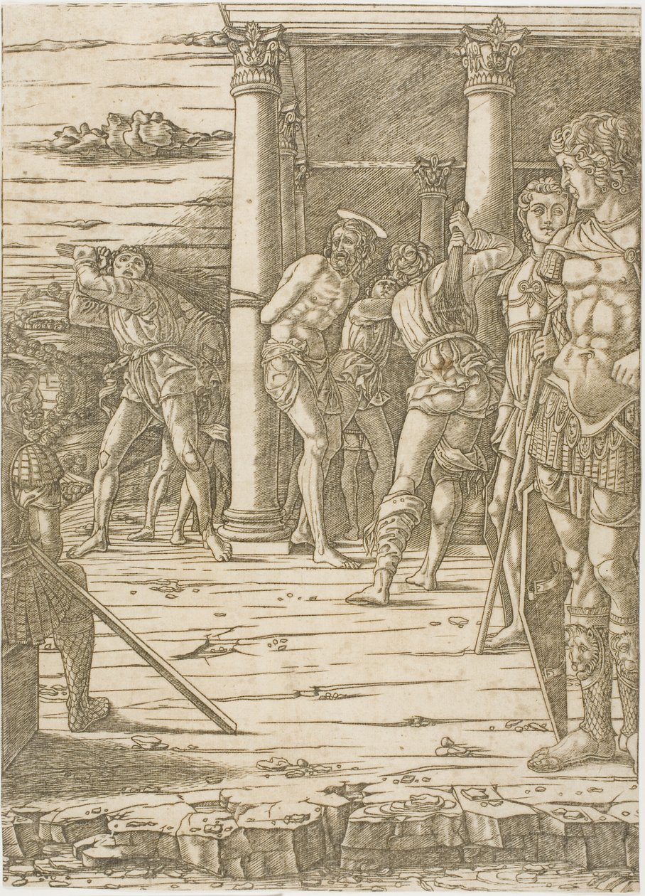 耶稣受难图》，背景为风景画 作者 安德里亚·曼特尼亚（Andrea Mantegna）