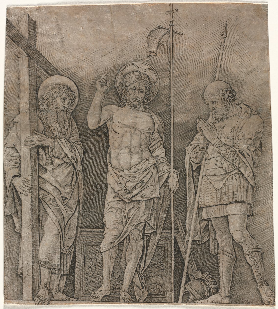 复活的基督在圣安德鲁和朗基努斯之间 作者 安德里亚·曼特尼亚（Andrea Mantegna）