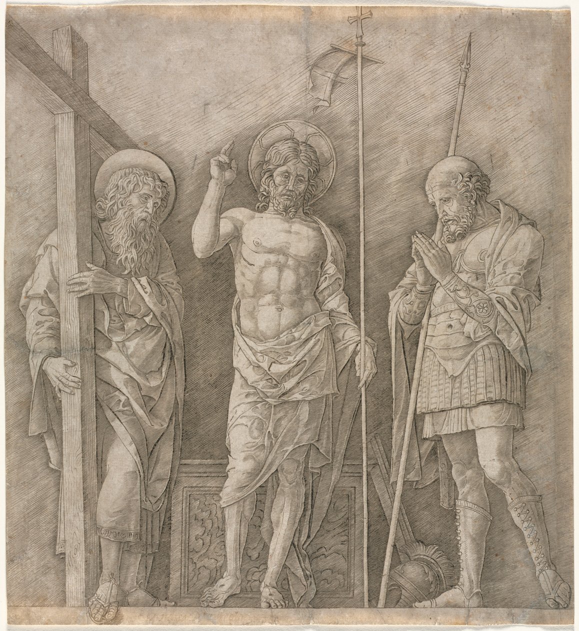 复活的基督在圣安德鲁和朗基努斯之间 作者 安德里亚·曼特尼亚（Andrea Mantegna）