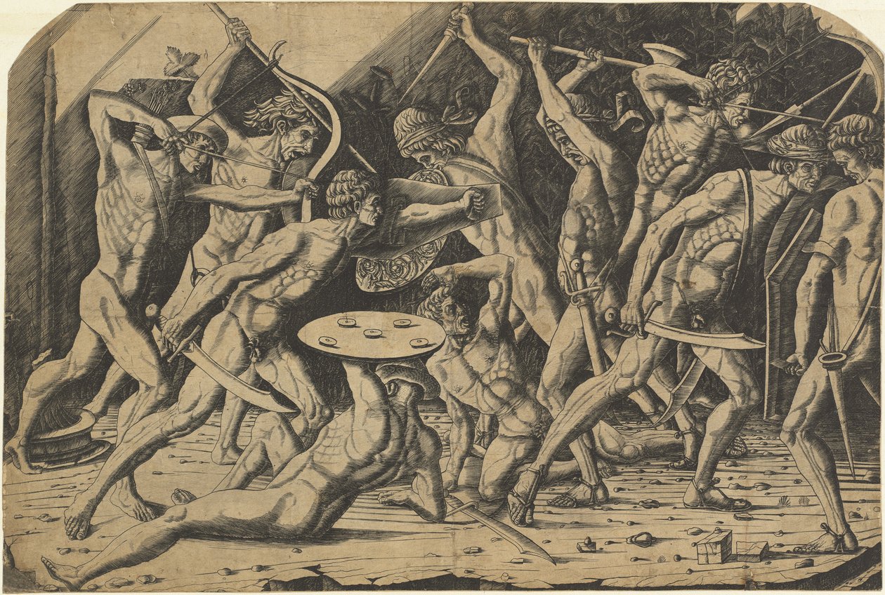 裸体男人之战 作者 Andrea Mantegna 或 Antonio del Pollaiuolo 之后的学校