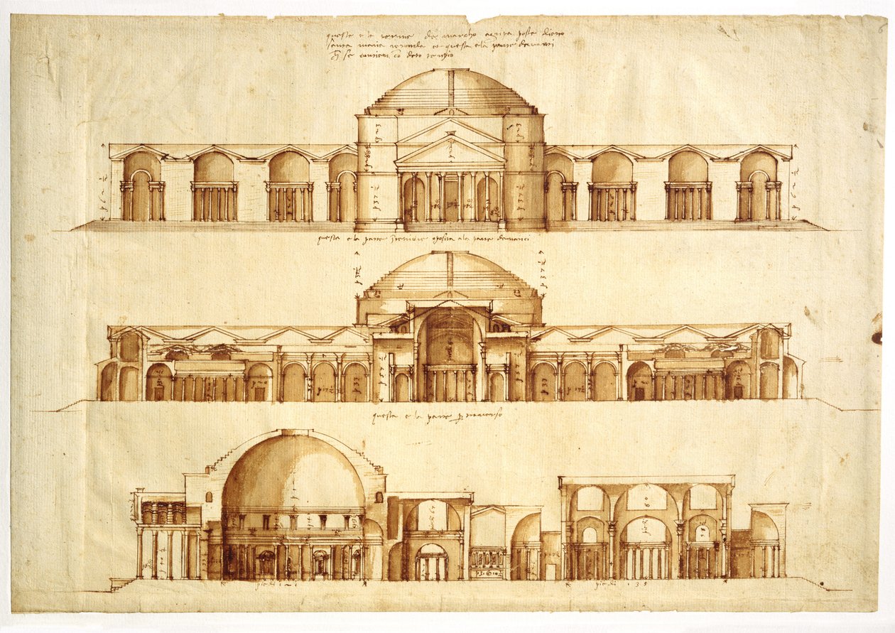 罗马阿格里帕浴场的重建项目c。 1550 作者 安德里亚·帕拉迪奥（Andrea Palladio）