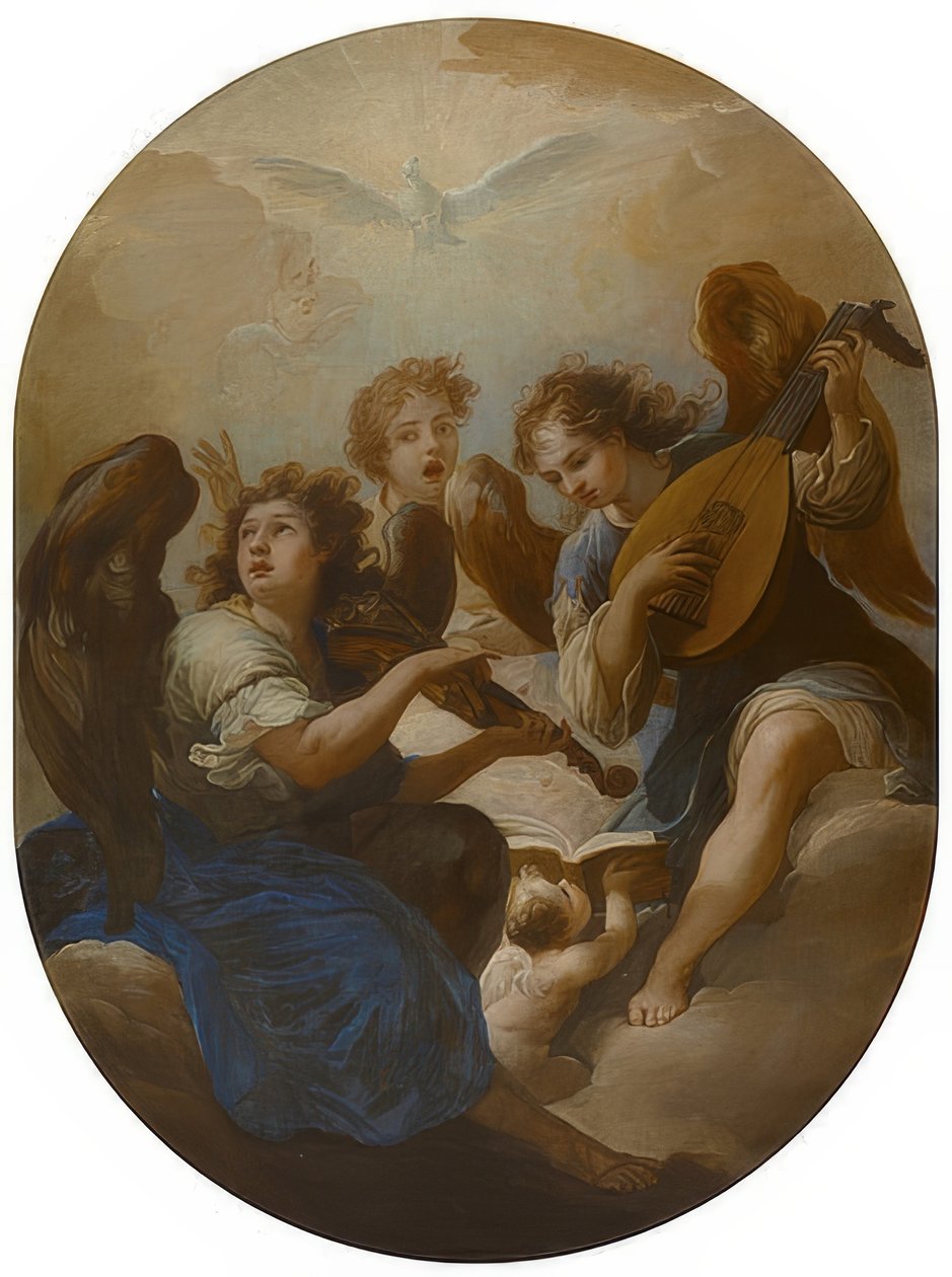 制作音乐的三个天使。 1720年之前 作者 安德里亚·普罗卡西尼（Andrea Procaccini）
