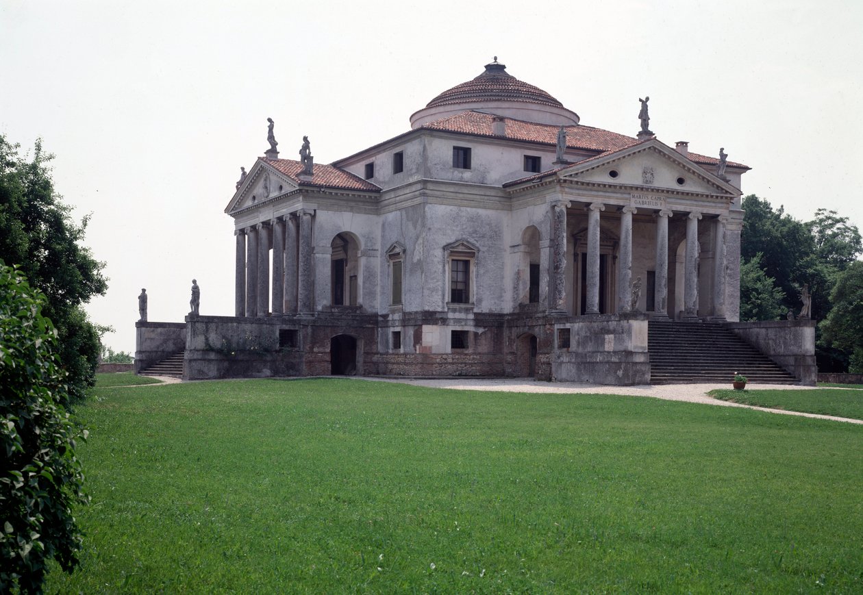 由意大利建筑师 Andrea Palladio（1508-1580）于 1567-1570 年建造并由 Vincenzo Scamozzi（1552-1616）于 1591 年完成的被称为 Rotonda 的 Almerico-Capra 别墅景观，意大利维琴察（Almerico Capra 别墅景观） 或 Andrea Pa 的 La rotonda 作者 安德里亚和斯卡莫齐文森佐帕拉迪奥