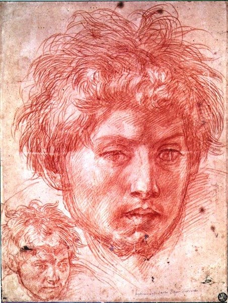 一个人的头（纸上红粉笔） 作者 安德里亚·德尔·萨托（Andrea del Sarto）