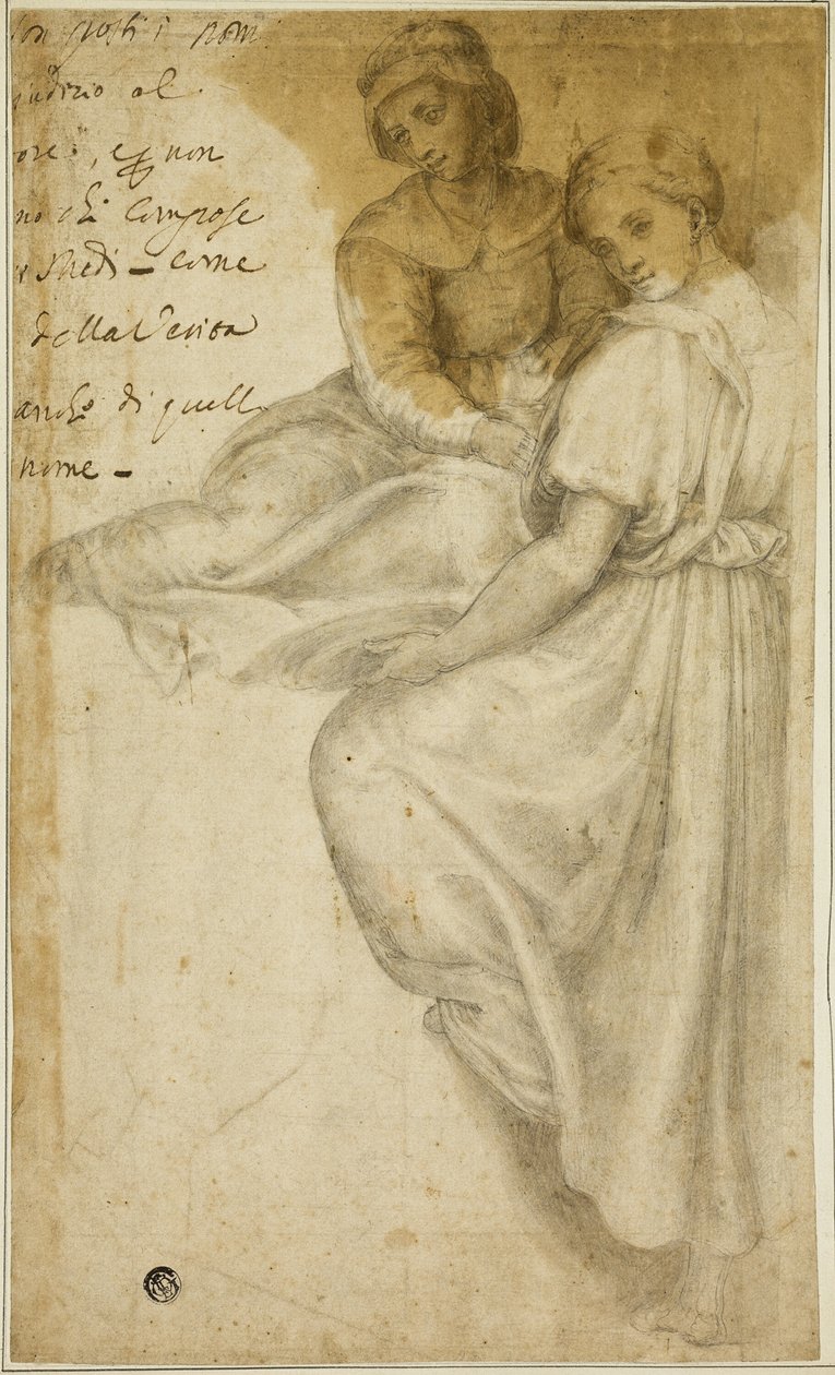 圣安妮和站立的妇女与 Salver 作者 安德里亚·德尔·萨托（Andrea del Sarto）