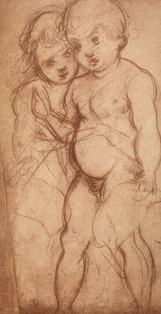 研究两个小天使;由Andrea del Sarto绘制。内阁图纸和版画，乌菲齐画廊，佛罗伦萨 作者 安德里亚·德尔·萨托（Andrea del Sarto）
