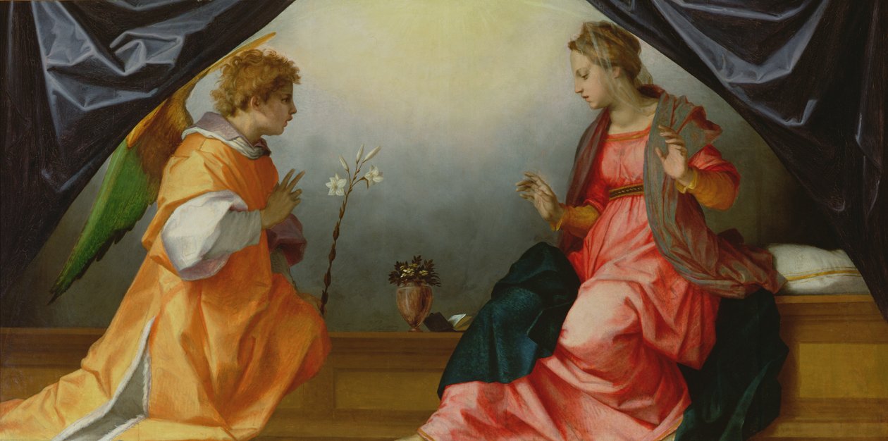 天使报喜，1528年（面板上的蛋彩画） 作者 安德里亚·德尔·萨托（Andrea del Sarto）