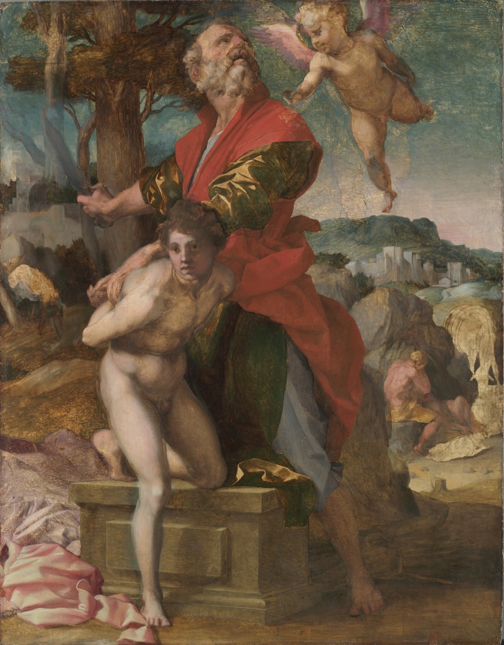 以撒的献祭c。 1527。 作者 安德里亚·德尔·萨托（Andrea del Sarto）
