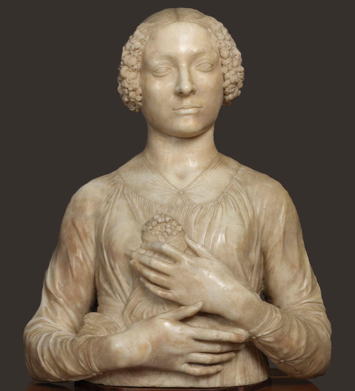 带花束的女士，约1475年。 作者 安德里亚·德尔·弗罗基基奥