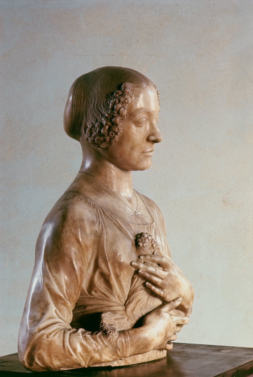一束花的女人，c.1475-80（大理石） 作者 安德里亚·德尔·弗罗基基奥