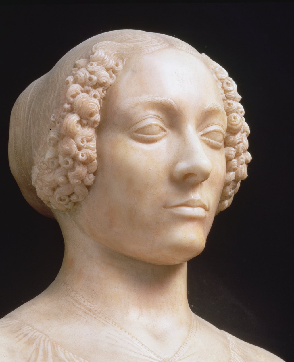 有花束的妇女，c.1475-80 434102大理石细节 作者 安德里亚·德尔·弗罗基基奥