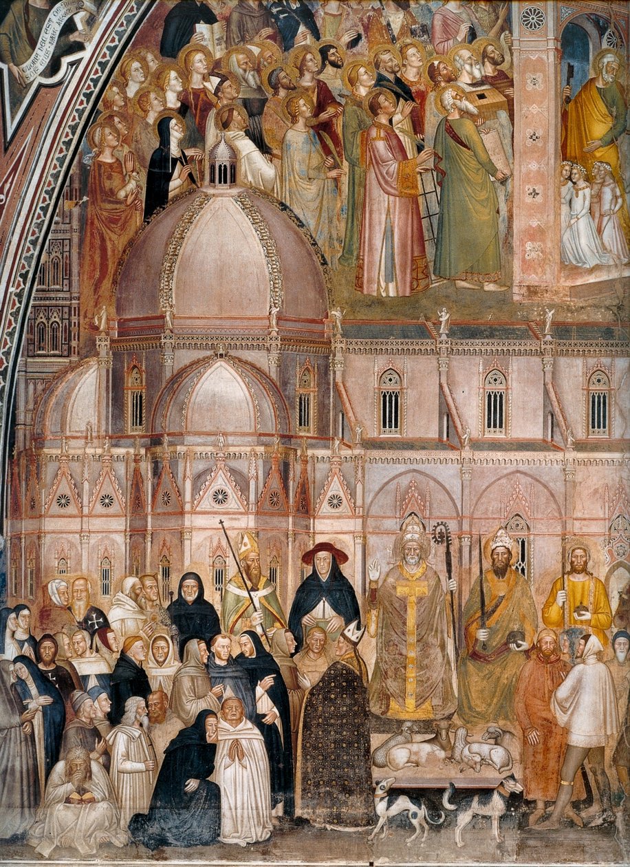 教会的胜利、教会的积极与胜利》（Church Militant and Triumphant），另一书名：《教会的积极与胜利》（Church Militant and Triumphant）：  积极胜利的教会和多明我会的寓言。 作者 安德里亚·迪·博纳乌托（Andrea di Bonaiuto）