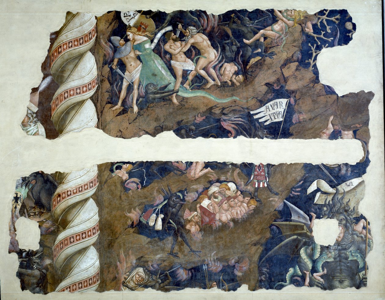 死亡的胜利，描绘地狱的碎片细节，1348壁画 作者 安德里亚·迪·西奥内·奥卡尼亚