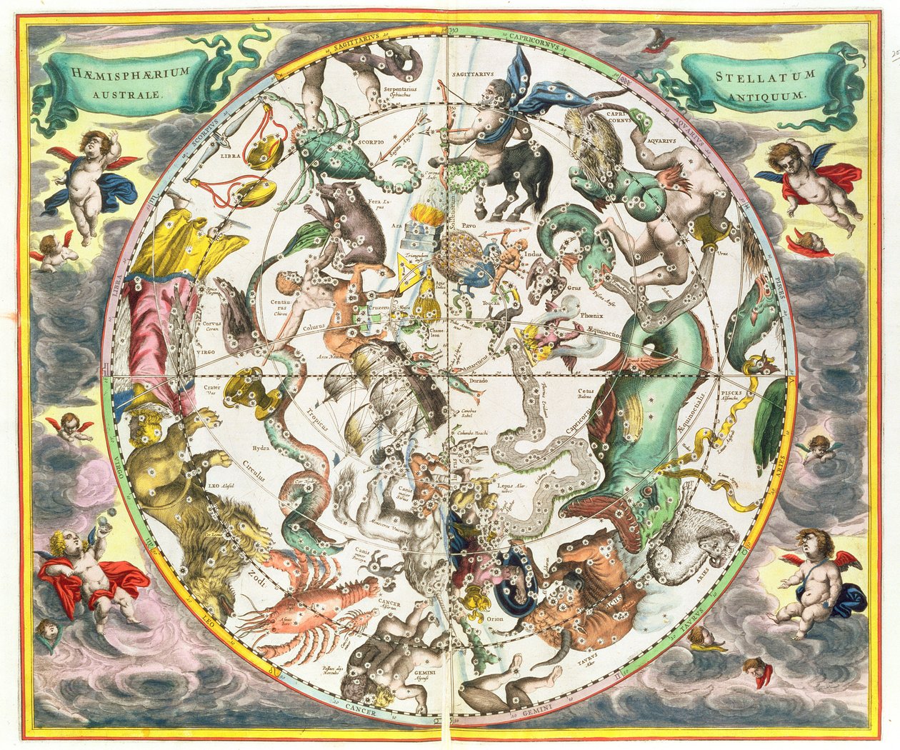 南半球地图，来自&39;天体地图集，或宇宙的和谐&39;（Atlas coelestis seu harmonia macrocosmica）酒吧。作者：Joannes Janssonius，阿姆斯特丹，1660-61（手工制作 作者 安德鲁·塞拉瑞斯