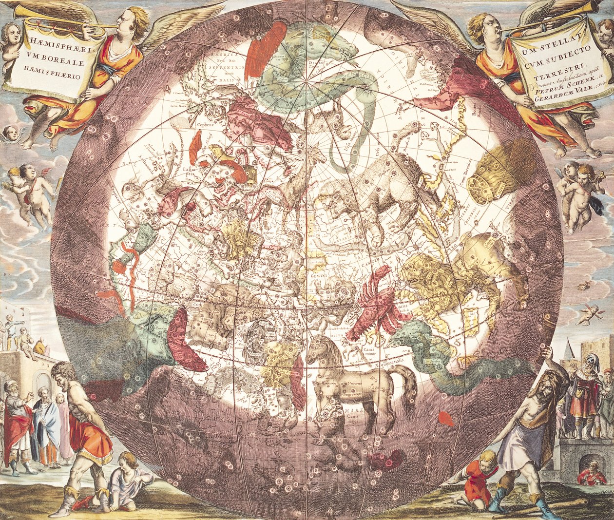 北方（北方）半球，来自&39;天体地图集，或宇宙的和谐&39;，由Pieter Schenk（1660-1719）和Gerard Valk（1651-1726）（手工雕刻）雕刻而成 作者 安德鲁·塞拉瑞斯
