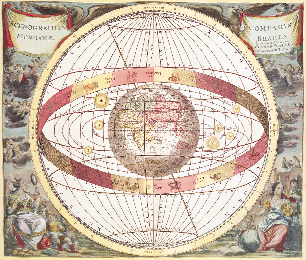 Planisphere，来自&39;Atlas Coelestis&39;，由Pieter Schenk（1660-1719）和Gerard Valk（1651-1726）（彩色雕刻）雕刻而成 作者 安德鲁·塞拉瑞斯