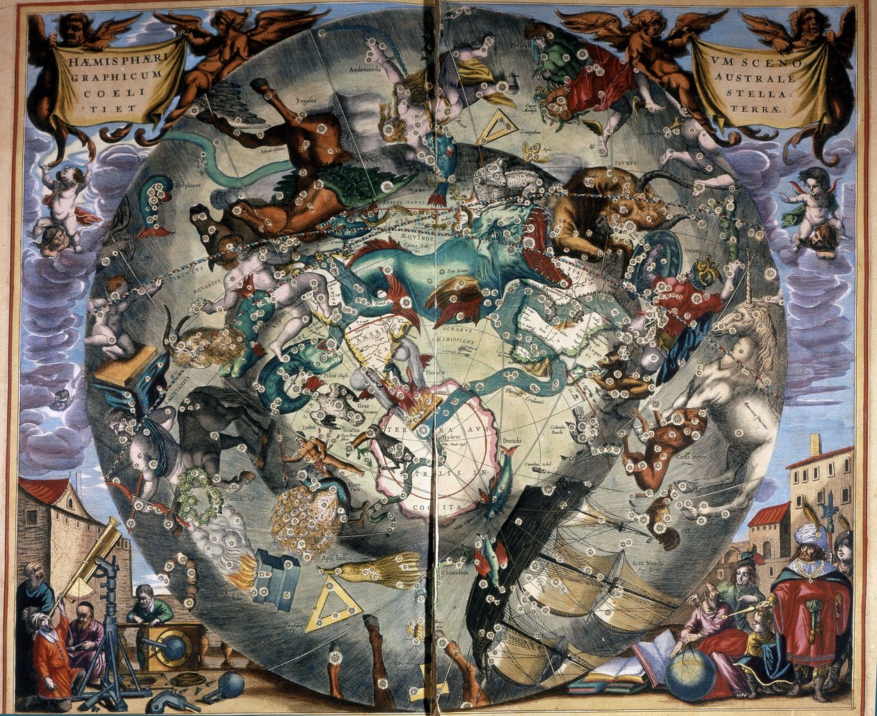 Representation of the Southern Hemisphere by Cellarius. 17th century book. 作者 安德烈亚斯（之后）Cellarius
