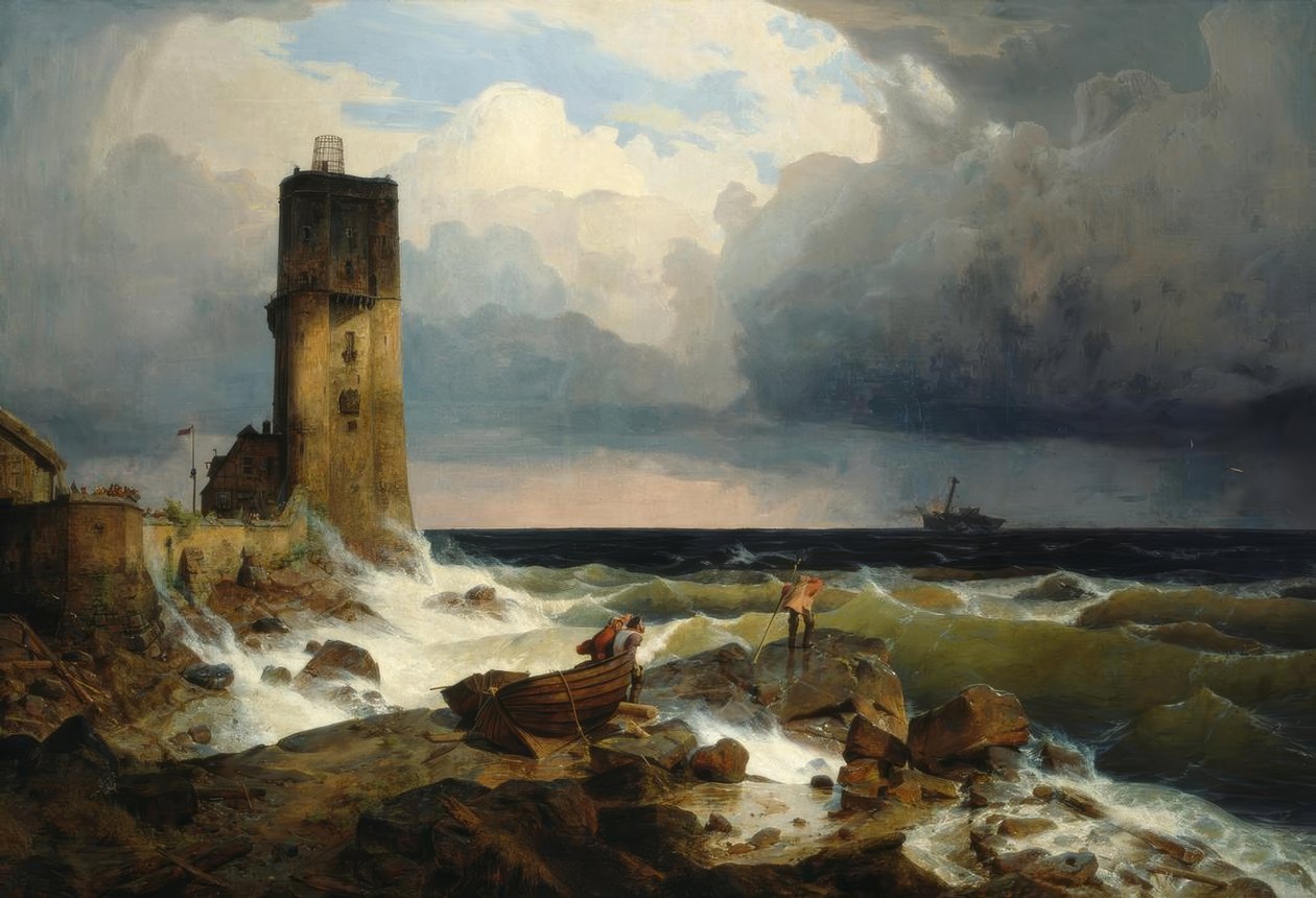 A.Achenbach，大海军与灯塔 作者 安德烈亚斯·阿亨巴赫（Andreas Achenbach）