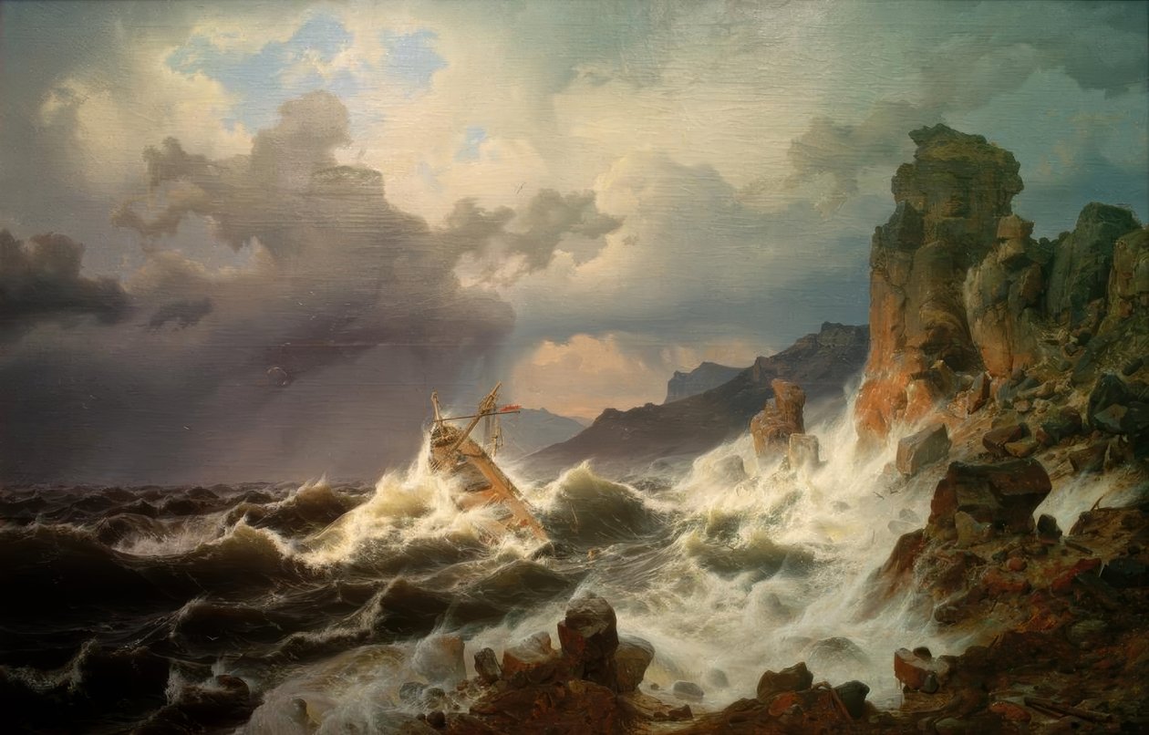 挪威海岸的一场海浪 作者 安德烈亚斯·阿亨巴赫（Andreas Achenbach）