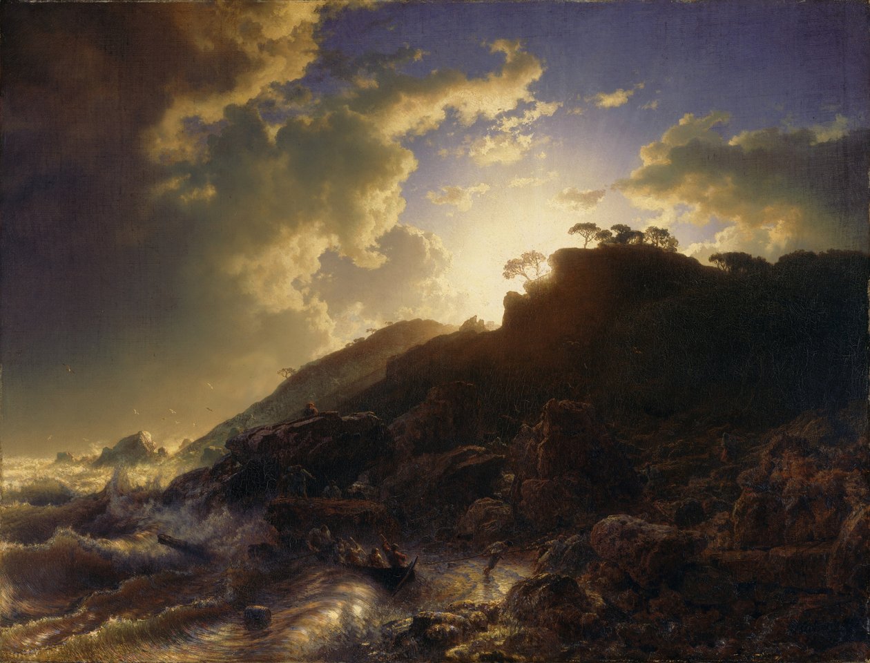 法语：Coucher de soleil après une tempête sur la côte de la Sicile 西西里海岸暴风雨后的日落 作者 安德烈亚斯·阿亨巴赫（Andreas Achenbach）