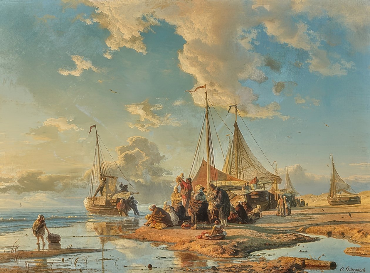 渔获后的荷兰渔民。 1853年 作者 安德烈亚斯·阿亨巴赫（Andreas Achenbach）