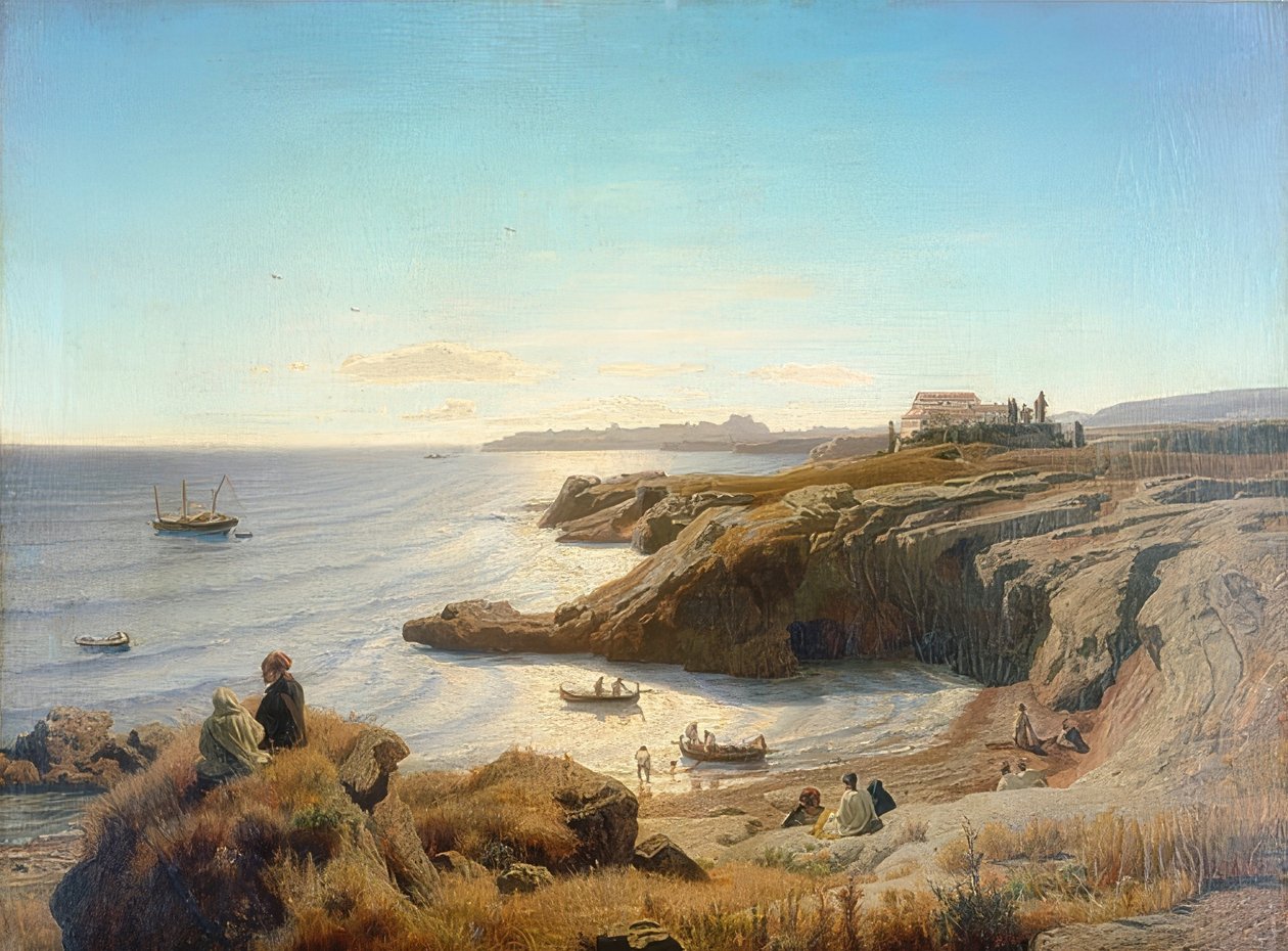在锡拉库扎海岸。 1861年 作者 安德烈亚斯·阿亨巴赫（Andreas Achenbach）