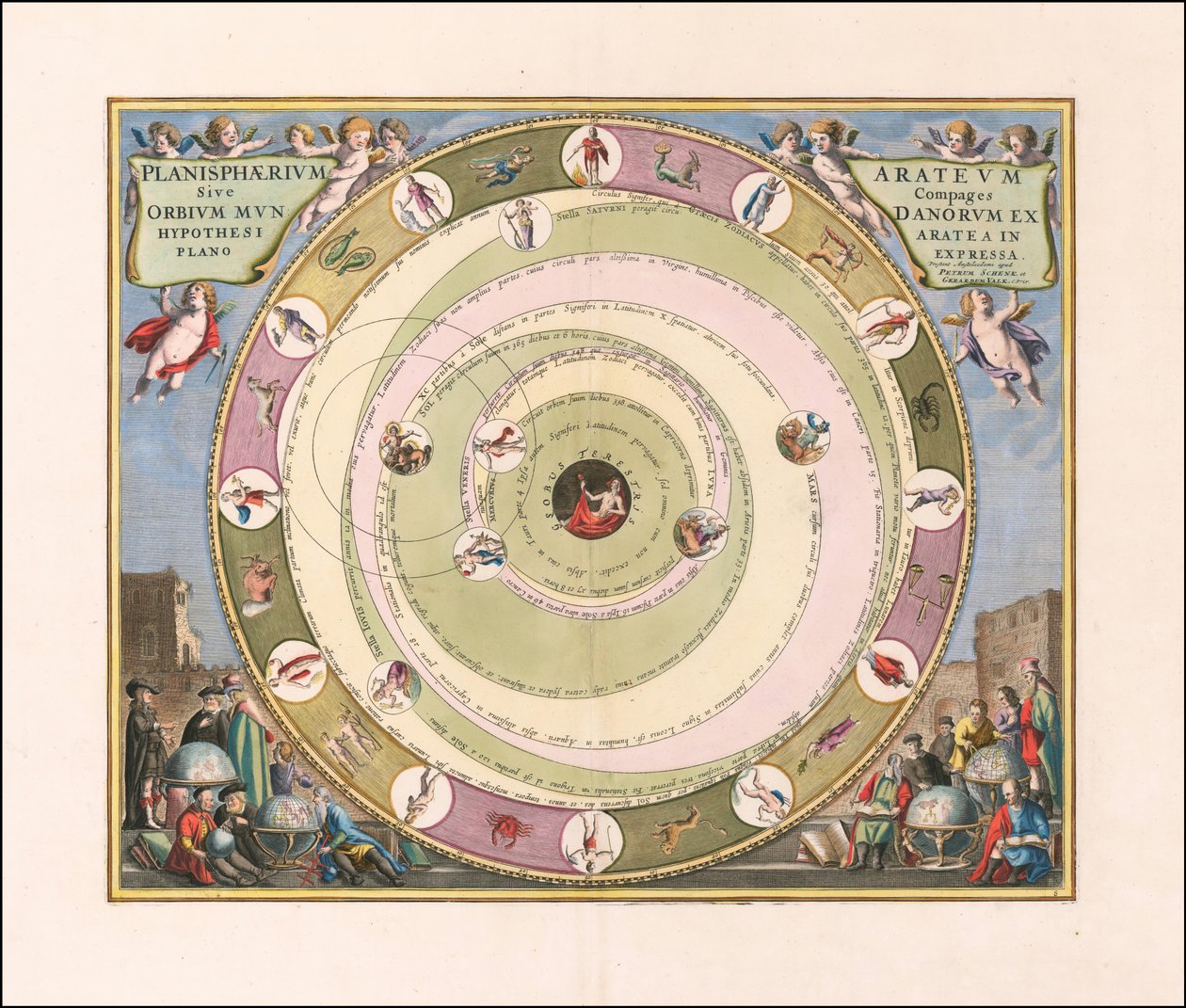 1660 年天体图，展示希腊天文学家阿拉图斯的宇宙模型 作者 安德鲁·塞拉瑞斯