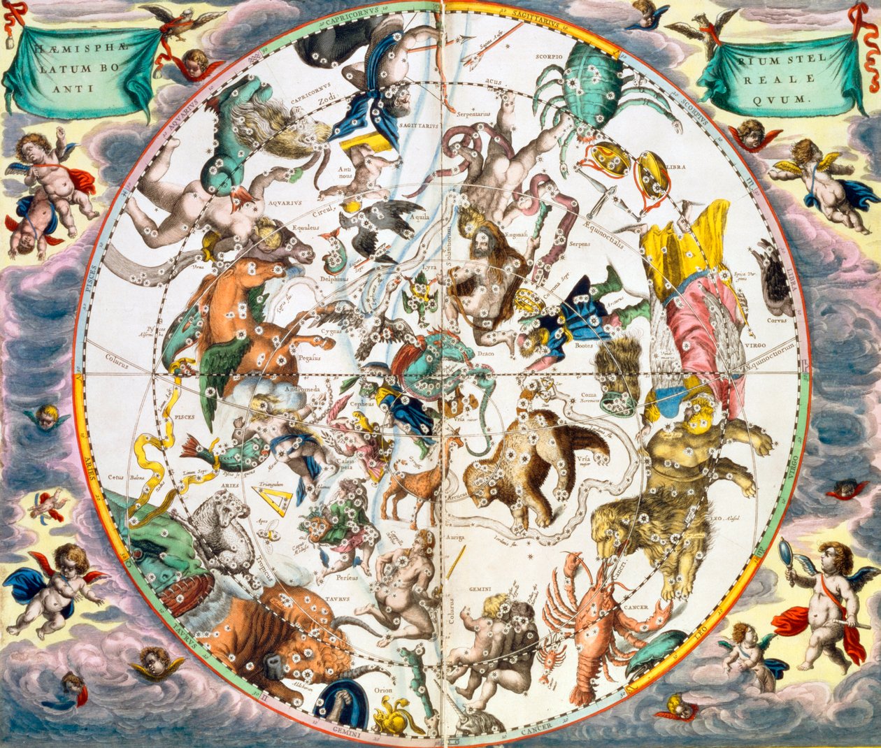 显示十二星座的天体球，1660-1661年 作者 安德鲁·塞拉瑞斯