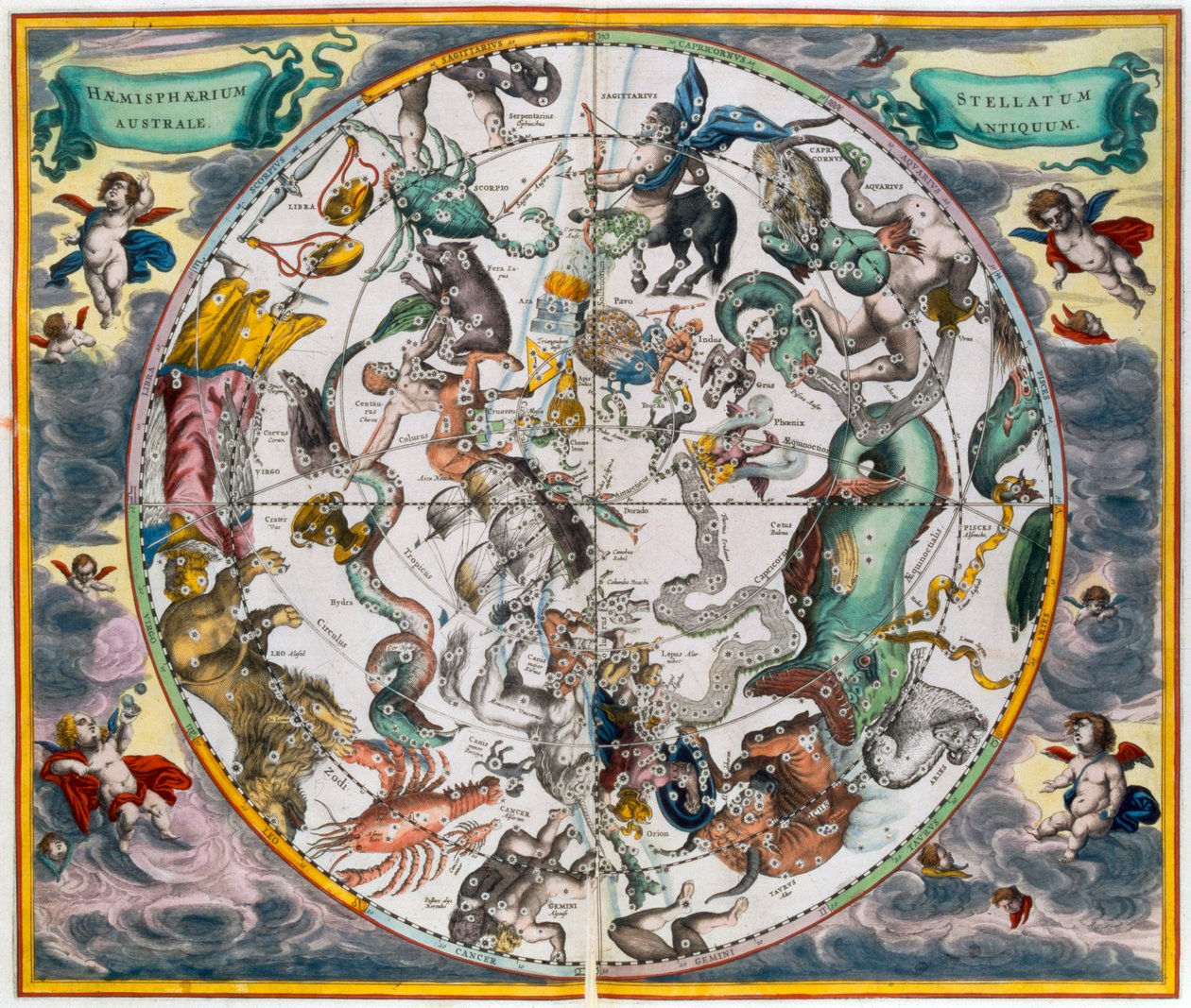 南半球天体地图，1660-1661年 作者 安德鲁·塞拉瑞斯
